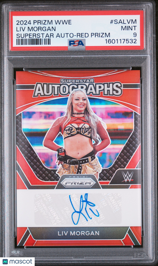 LIV Morgan 2024 Panini Prizm WWE Superstar Autographs #SALVM Red /99 PSA 9