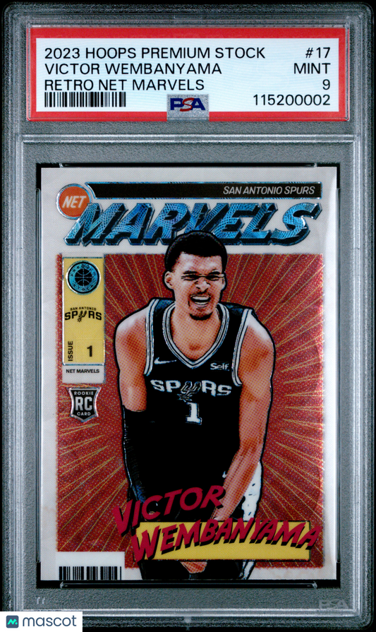 Victor Wembanyama 2023 Panini Hoops Premium Stock #17 Retro Net Marvels PSA 9