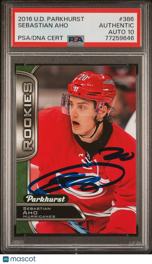 Sebastian Aho 2016 Upper Deck Parkhurst RC PSA Authentic Auto 10!